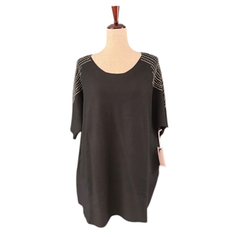 Luna Women's Black Knit Pullover Sweater Gold Beads Dolman Sleeve Plus 1X NWT